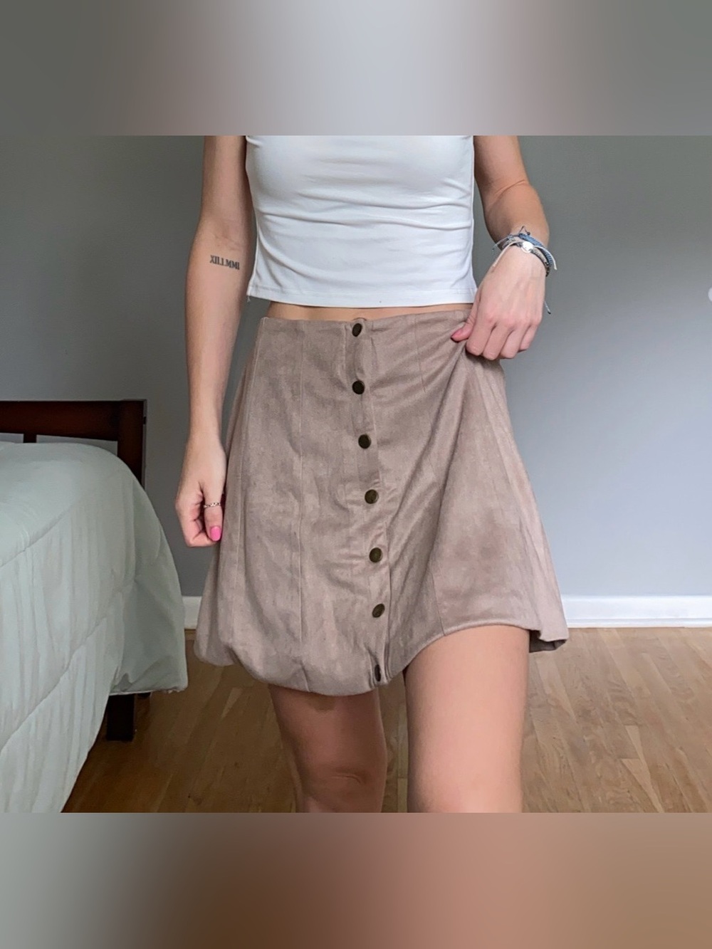 Altar'd State Rose-Beige Button Skirt